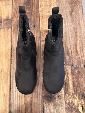 Black Suede Platform Ankle Boots with Side Zipper